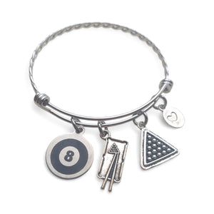 Billiards Charm Bracelet Shoot Pool Player 8 Ball Braided Stainless Steel Expandable Bangle