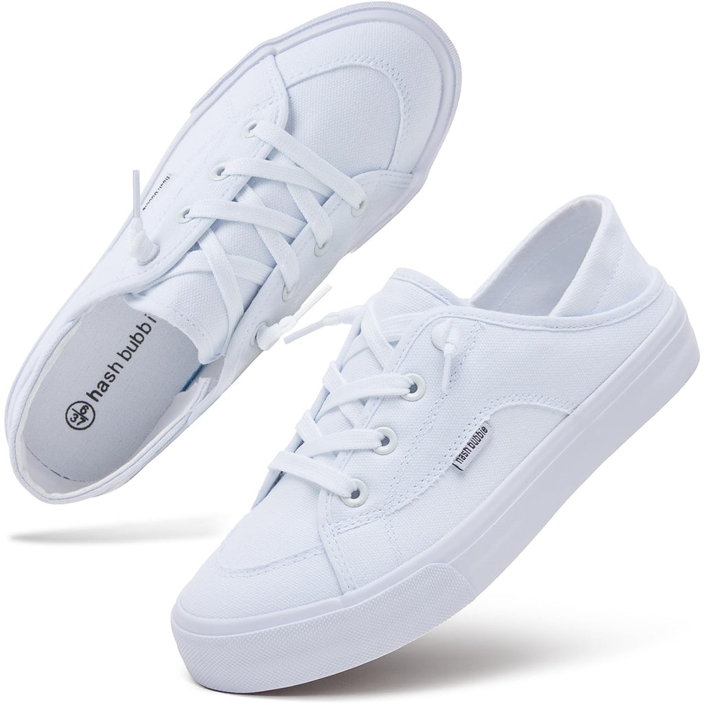 hash bubbie Women's Canvas Shoes Fashion Canvas Sneakers for Women Casual Low Top Walking Shoes?White.US7?