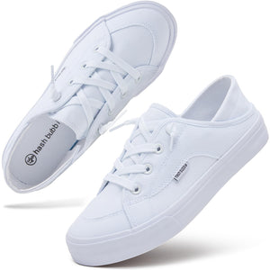 hash bubbie Women's Canvas Shoes Fashion Canvas Sneakers for Women Casual Low Top Walking Shoes?White.US7?