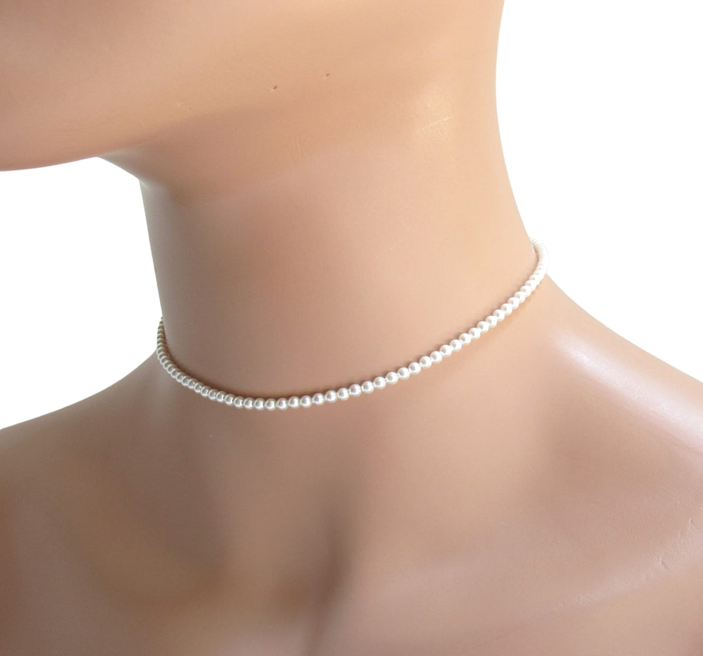 Dainty Pearl Choker Necklace, Choice of Length and Color, Tiny 3mm Pearl Necklace, Minimalist Jewelry, Mini Pearls Necklace, Adjustable Beaded Choker Necklace for Women and Girls, Thin Pearl Strand