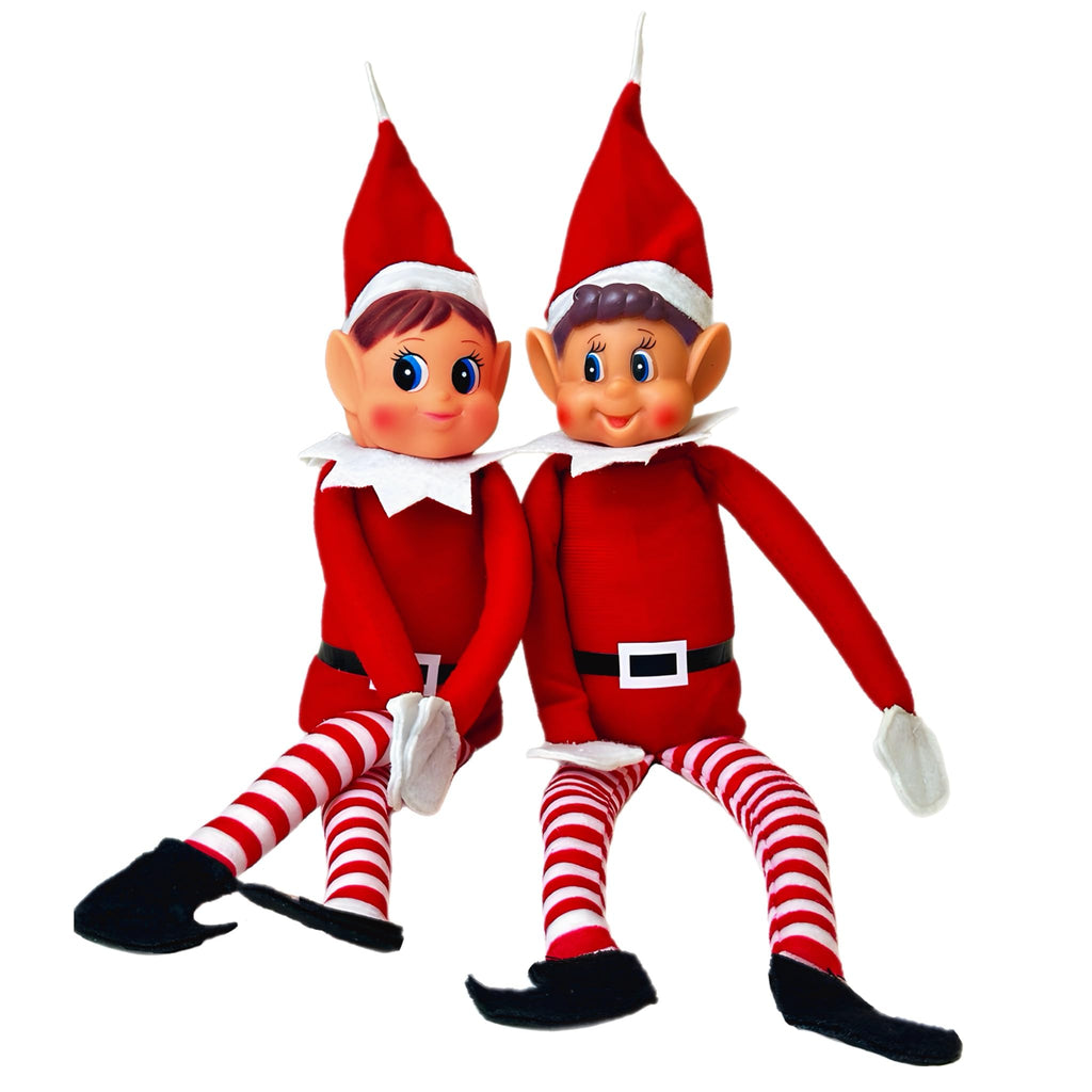 Elfie (Boy) and Elvie (Girl) Set Fun and Playful Elves Behavin' Badly Figure with Soft Body and Vinyl Face-Set of 2, Red