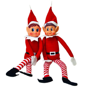 Elfie (Boy) and Elvie (Girl) Set Fun and Playful Elves Behavin' Badly Figure with Soft Body and Vinyl Face-Set of 2, Red