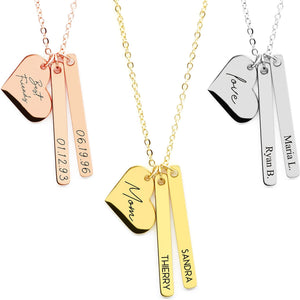 MignonandMignon Personalized Heart and Bar Necklace, Custom Family Name Jewelry for Mom, Gift for Women, Name Necklace – H6N