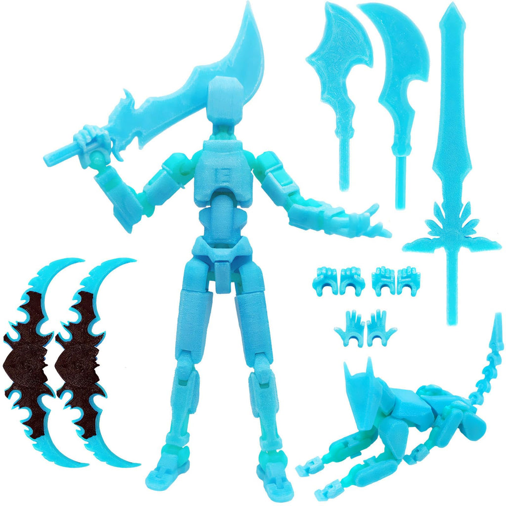 Titan 13 Action Figures (Grow in The Dark Blue) T13 3D Action Figure Set Already Assembled Dummy Robot Nova 13 Printed Multi-Jointed Movable Toy for Gift Collectors (Blue Blue + Dog)