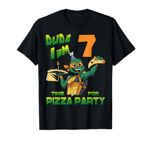 Mademark x Teenage Mutant Ninja Turtles - Dude I am 7 Years Old Mikey Pizza Birthday Party T-Shirt