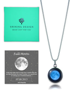 Shining Design Custom Birth Moon Phase Necklace Jewelry with Gift Box; Special Day Jewelry; Glowing Moon Phase Pendant; Personalized Gift for Birthday, Anniversary, Special Date Necklace