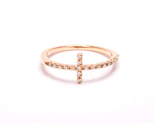 Cross Ring Gold With Diamonds, Dainty Cross Ring, Sideways Cross Ring Sterling Silver, Cross Ring Women, Cross Ring Gold, Mother's Day Gift, Symbol of Faith