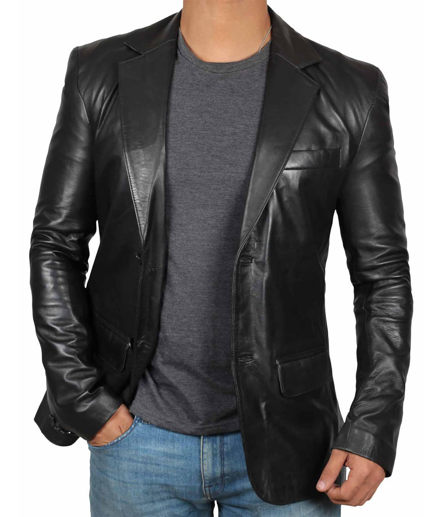 fjackets Leather Blazer for Men - Black & Brown Real Lambskin Casual Men's Leather Jacket Coats