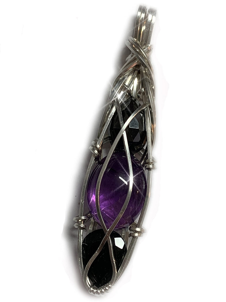 Black Tourmaline Amethyst Hematite Crystal Pendant Necklace Sterling Silver Protection Combination Stone Jewelry TABS1 (Hematite Amethyst Tourmaline, sterling-silver)