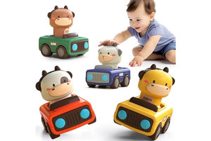 iPlay, iLearn Press to Go Car Toys for Toddlers 1-3, Baby Animal Racing Cars, Infant Play Vehicle Set, Baby Push Go Friction Car Toys for 6-9-12-18 Months, 1st Birthday Gifts for 1-2 Years Old Boys