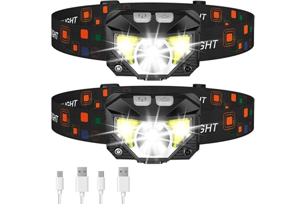 LHKNL Headlamp Flashlight, Lumen Ultra-Light Bright LED Rechargeable Headlight with White Red Light, 2-Pack Waterproof Motion Sensor Head Lamp,8 Modes for Outdoor Camping Running Hiking Fishing