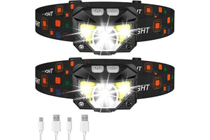 LHKNL Headlamp Flashlight, Lumen Ultra-Light Bright LED Rechargeable Headlight with White Red Light, 2-Pack Waterproof Motion Sensor Head Lamp,8 Modes for Outdoor Camping Running Hiking Fishing