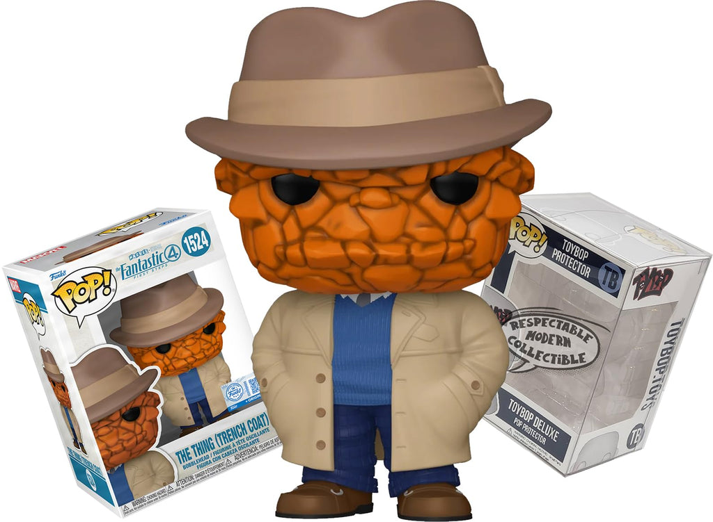 Funko The Thing in Trench Coat with Hat - The Fantastic Four First Steps + ToyBop Protector: EE Exclusive Pop! Marvel Movies MCU Vinyl Figure (Bundled with Pop Protector Collector Case Box Gift Set)