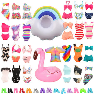 BARWA 12 Items 5 Psc Swimsuits Bathing Clothes Bikini One Piece with 2 Pool Floaties with 5 Shoes for 11.5 inch Doll