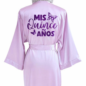 Personalized Lavender Satin Robe for Mis Quince Años, Sweet 15, or XV Birthday, Custom Glitter with Butterfly, Crown, or Tiara, Bata de Quinceañera for Girls, Damas, or Mama de Quince