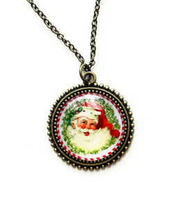 Fern & Filigree Vintage Santa Claus Christmas Necklace - Handmade - Holiday Jewelry for Women
