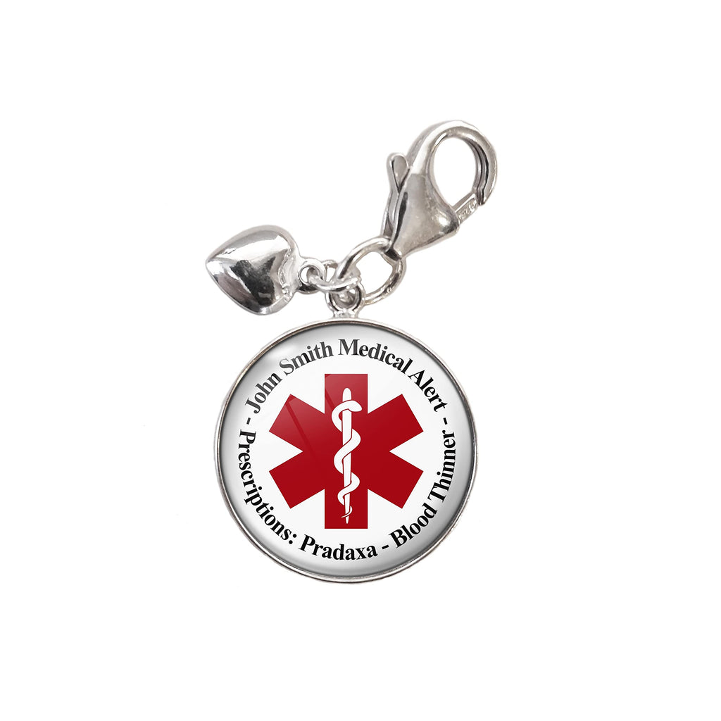 Medical Alert Your Custom Text .925 Sterling Silver Charm