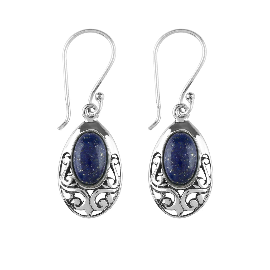 DEVMUKTI 925 Sterling Silver Dainty Earrings for Women, Natural Lapis Lazuli Gemstone, Handmade Jewelry, Chakra & Reiki Healing Crystals, Filigree Elegant Drop Earrings Christmas Gift for Her