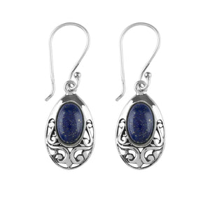 DEVMUKTI 925 Sterling Silver Dainty Earrings for Women, Natural Lapis Lazuli Gemstone, Handmade Jewelry, Chakra & Reiki Healing Crystals, Filigree Elegant Drop Earrings Christmas Gift for Her