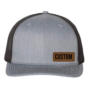 Custom Vegan Leather Patch Cap, Richardson 112, Richardson Hat, Dad Hat, Dad Gift, Dad Birthday Gift,Heather Grey Black