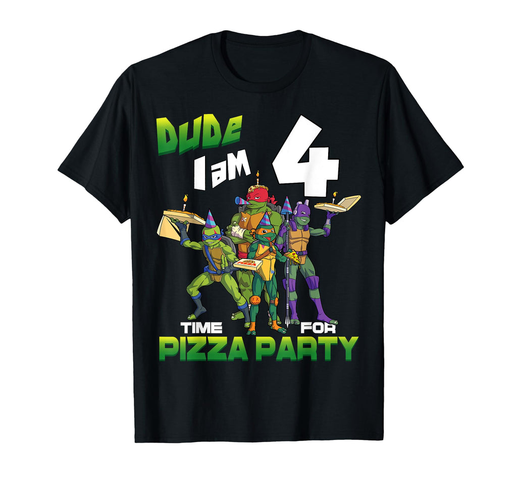 Mademark x Teenage Mutant Ninja Turtles - Dude I am 4 Years Old Turtles Pizza Birthday Party T-Shirt