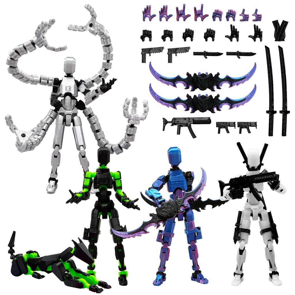 5PCS T13 Action Figure Set | Pre-Assembled 3D Printed Titan and Robo Figures | Highly Articulated Robot Toys with Interchangeable Accessories | Perfect for Collectors and Hobbyists (5p-Rainbow)