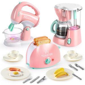 Joyin Play Kitchen Toys, Pretend and Play Food Kitchen Accessories Girls Toy with Coffee Maker, Mixer, Toaster with Realistic Lights& Sounds, Birthday Gift for Kids Gifts for Christmas