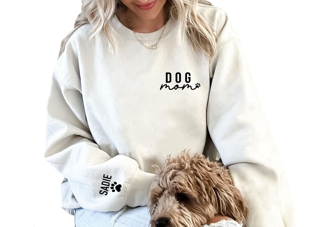 Up2ournecksinfabric, Custom Dog Mom Sweatshirt - Women's Paw Sweatshirt Gift for Dog Lover Grey