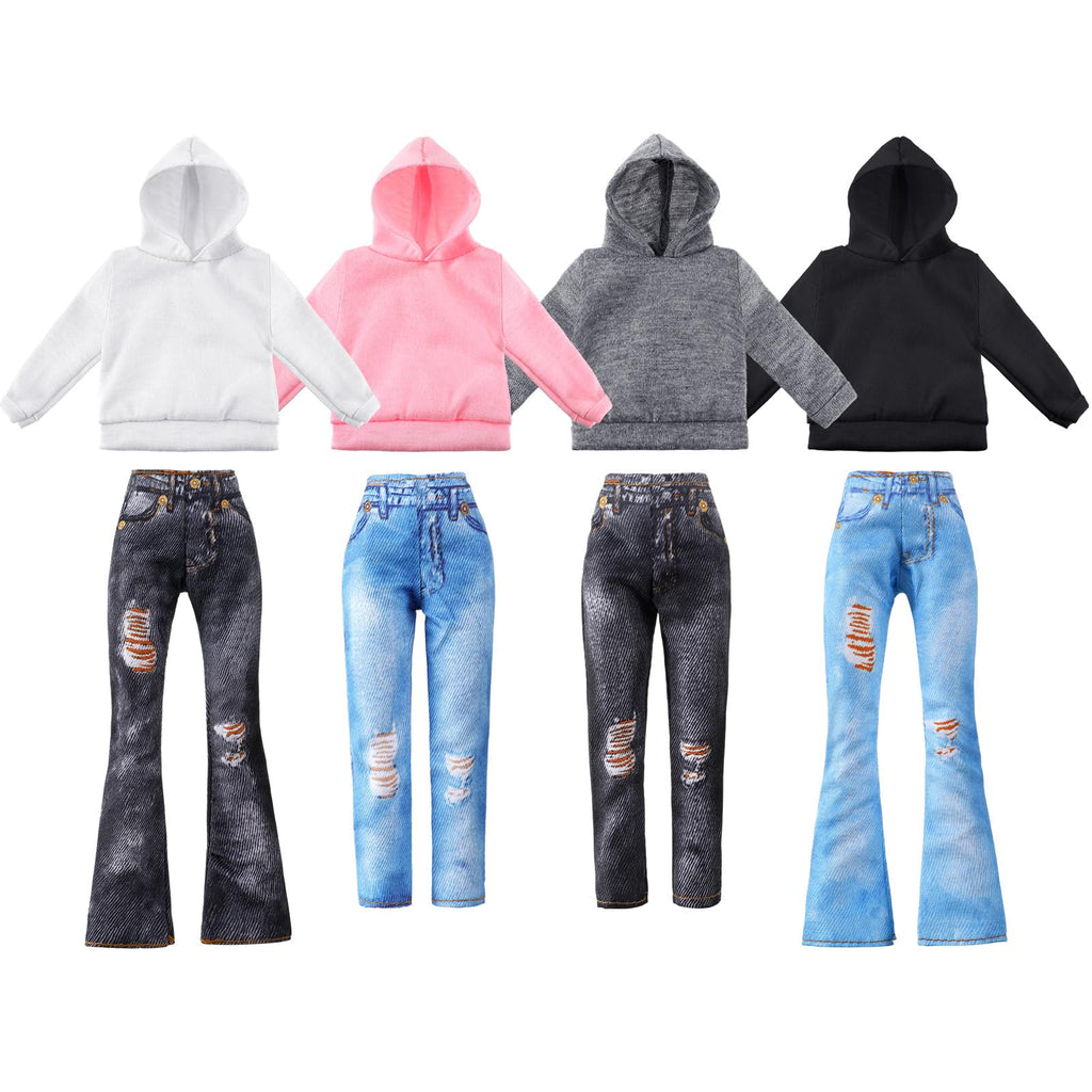 Bencailor 8 Pieces Winter Doll Clothes Girl Accessories Cotton Christmas Sweaters Denim Pants Regular Outfit Clothing(Black,White,Grey,Pink,11.5 Inch Doll)