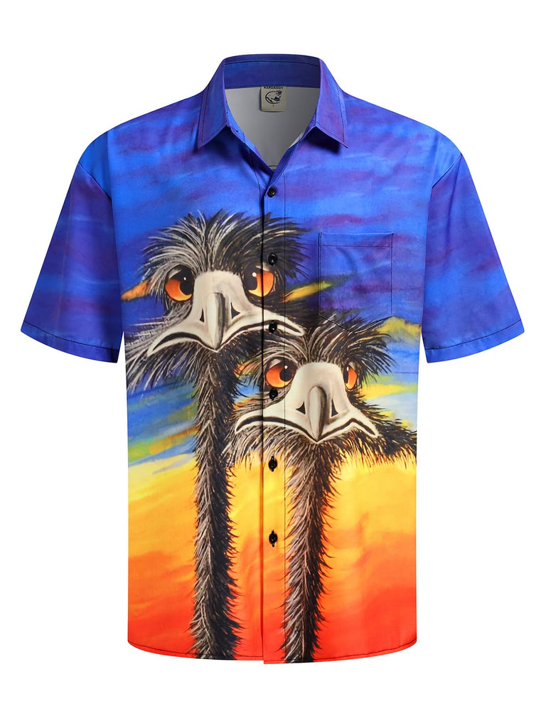 Hardaddy Men's Hawaiian Shirt Short Sleeve Funny Printed Casual Button Down Aloha Shirts Blue-12 L