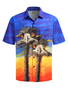 Hardaddy Men's Hawaiian Shirt Short Sleeve Funny Printed Casual Button Down Aloha Shirts Blue-12 L