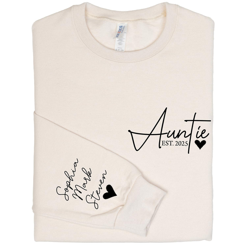 Custom Auntie Sweatshirt for Women Personalized Gifts for Aunt from Niece Nephew Names on Sleeve Est Sweater Aunt Pregnancy Announcement Pullover