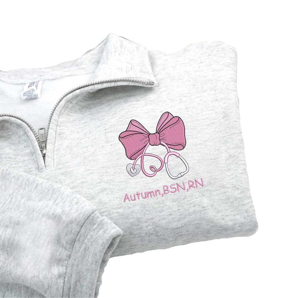 Custom Embroidered Nurse Sweatshirt – Personalized Quarter Zip or Crewneck Nursing Sweater, RN CNA ICU MSN Gift for Nurses Multi