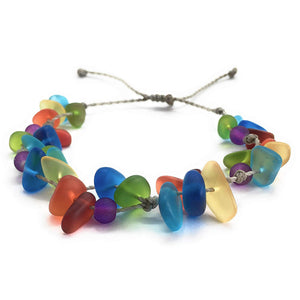 Rainbow Sea Glass Bracelet in Colors of the Chakra, Gift for Women, Del Mar Handmade in the Caribbean (Bracelet)