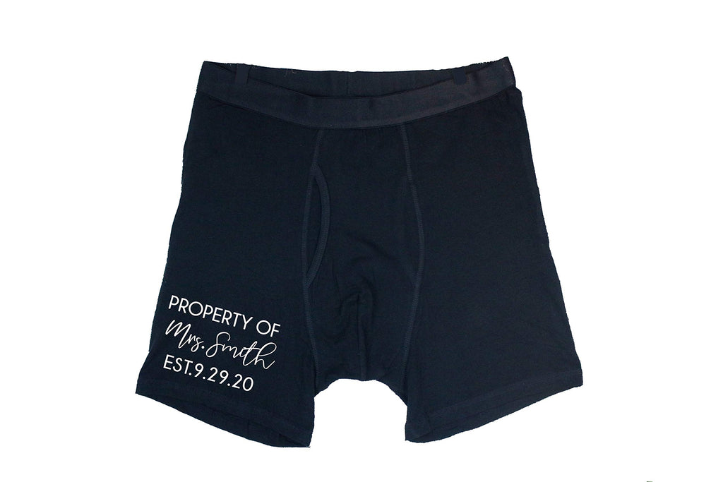 Funny Bachelor Gift Honeymoon Outfit Property of Boxers Gift for Husband Men's Underwear