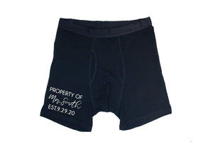 Funny Bachelor Gift Honeymoon Outfit Property of Boxers Gift for Husband Men's Underwear