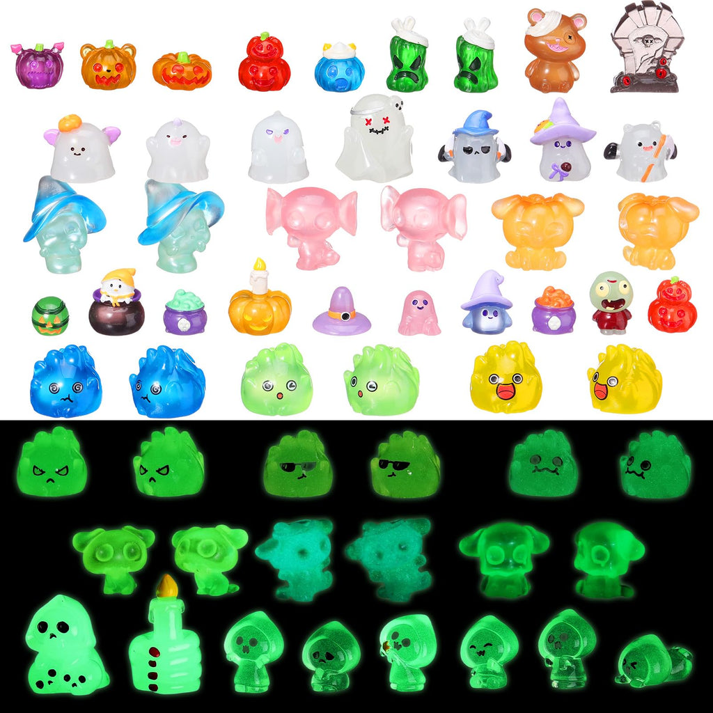 58 Pcs Halloween Luminous Mini Toys Glow in Dark Tiny Resin Figures Set Fairy House Diorama Accessories Ornament for Garden Dollhouse Craft DIY (Pumpkin)