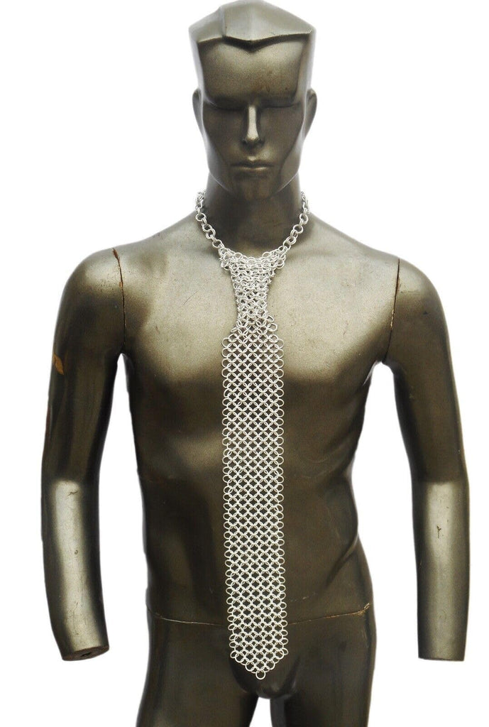 Handmade Aluminum Chainmail Necktie – Butted Metal Tie, Unique Medieval-Inspired Handcrafted Metal Necktie