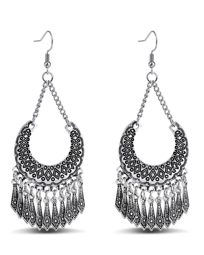 Teppdfann Silver Boho Chandelier Earrings – Vintage Drop Dangle Earrings with Ethnic Design?Multi-Layer Silver Tassel Earrings for Women Dangling