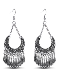 Teppdfann Silver Boho Chandelier Earrings – Vintage Drop Dangle Earrings with Ethnic Design?Multi-Layer Silver Tassel Earrings for Women Dangling