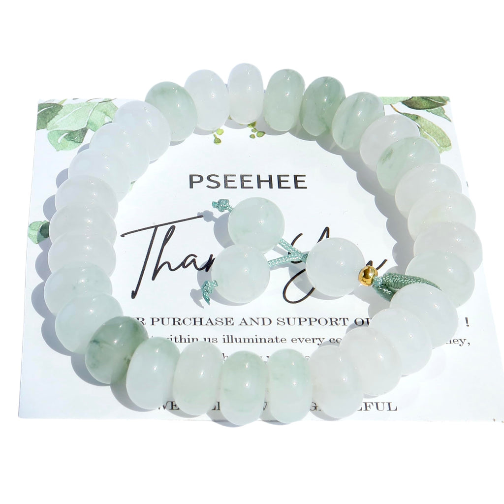 Handmade Genuine Jade Abacus Shape Beaded Bracelet, Feng-shui Lucky Stone Chakra Healing Gemstone Crystal Beads Adjustable Bangle Stretch Jewelry Gift for Women Men
