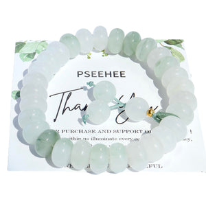 Handmade Genuine Jade Abacus Shape Beaded Bracelet, Feng-shui Lucky Stone Chakra Healing Gemstone Crystal Beads Adjustable Bangle Stretch Jewelry Gift for Women Men