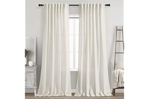 Cream Linen Back Tab Curtains 84 Inch Length for Living Room 2 Panel Set Neutral Modern Farmhouse Window Privacy Semi Sheer Linen Drapes Rustic Pinch Pleated Look Curtain Natural Ivory Colored