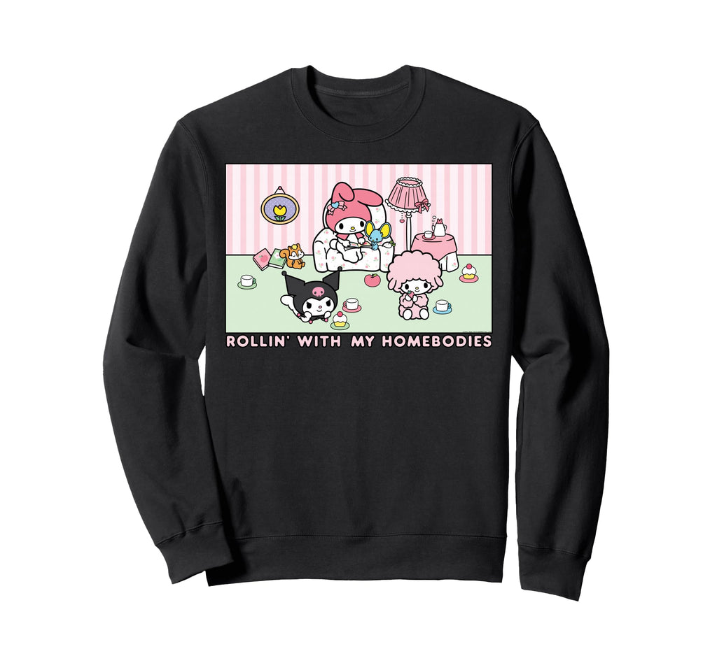 SANRIO My Melody and Kuromi Rollin with my Homebodies Black Unisex Adult Sweatshirt