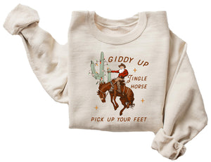 ElixirStreet Cowboy Christmas Sweater, Giddy Up Jingle Horse Pick Up Your Feet, Howdy Country Hoodie, Cowgirl Shirt, Holiday Sweatshirt Multi Color