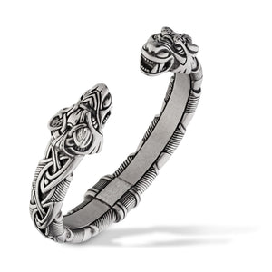 Viking Bracelet - Adjustable Pewter Norse Arm Ring - Scandinavian Nordic Mythology Strong Handmade Pagan Jewelry - Bracelet with Fenrir Wolf Head Bangle Ring Cuff Gift for Men Women
