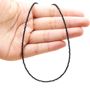 Natural Black Tourmaline Tiny 2mm Faceted Beaded Choker, Adjustable from 16 inches to 18 inches, Black Gemstone Beaded Necklace, Dainty Daily Minimalist Necklace, Gift for Her/Him