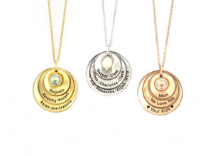 Personalized Grandmother Necklace - Engraved Mom Gift - 15 20 25mm Cupped Discs - Custom Names, Pearl - DGR-152025MM