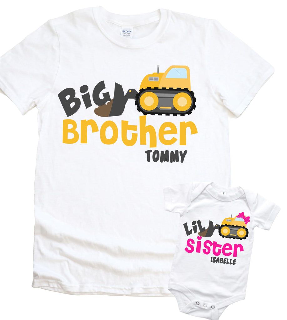 Big Brother Little Sister Shirt Personalized Truck Shirt Boy Set of 2 Shirts construction Gift Set
