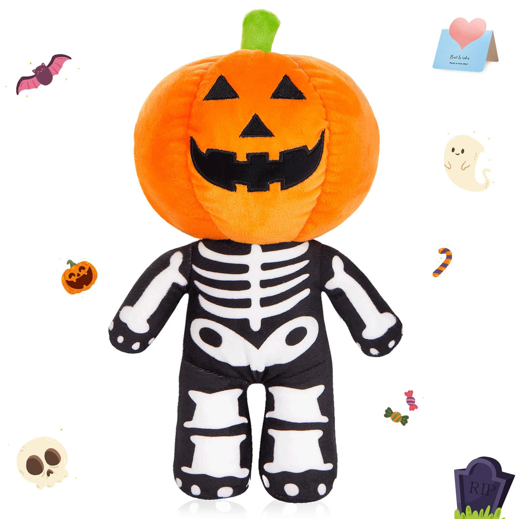 Houwsbaby Pumpkin Skeleton Stuffed Animal Horror Plush Pillow Halloween Dolls Super Soft Stretchy Plushy Toy Decors Halloween Party Decoration 13.5inch